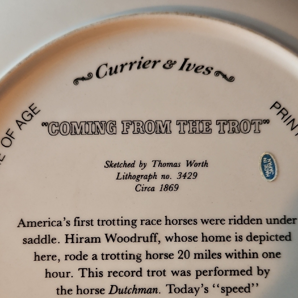Equestrian Scene Plate with Orange Rim - Picture 3 of 3